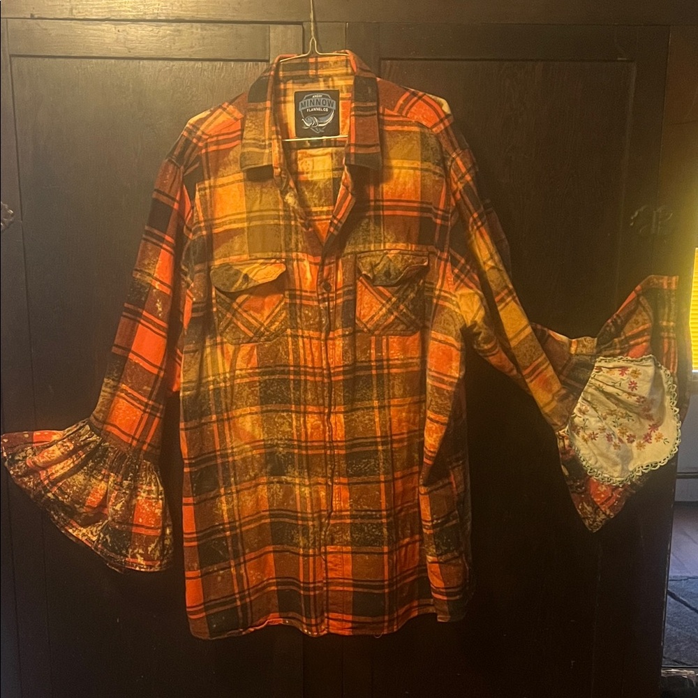 Angry Minnow Orange and Black Bell sleeve Jack Daniel’s shirt